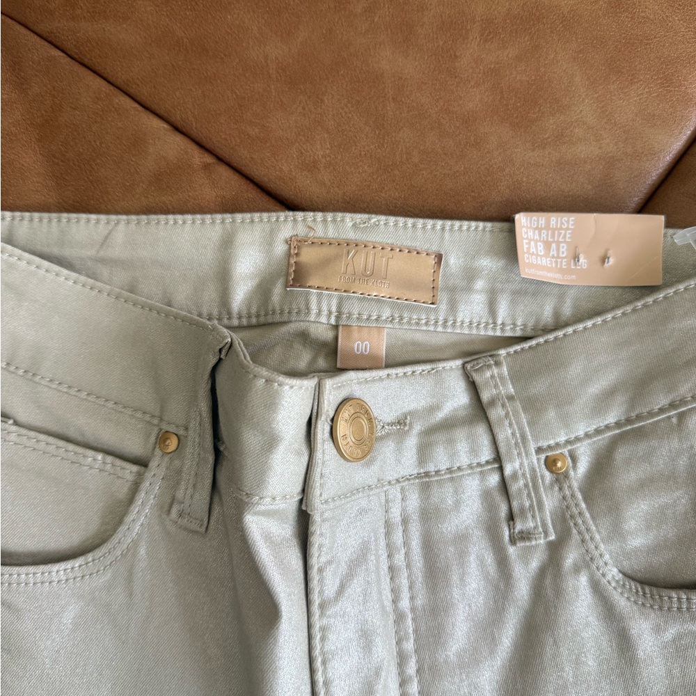 Kut from the Kloth Charlize Metallic Coated High Rise Cigarette Leg Pants - Picture 6 of 9